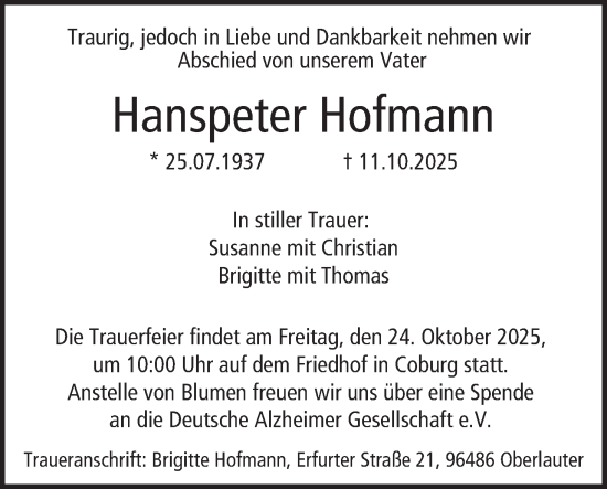 Anzeige von Hanspeter Hofmann von MGO