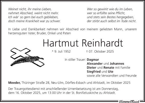 Anzeige von Hartmut Reinhardt von MGO