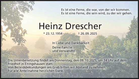 Anzeige von Heinz Drescher von MGO