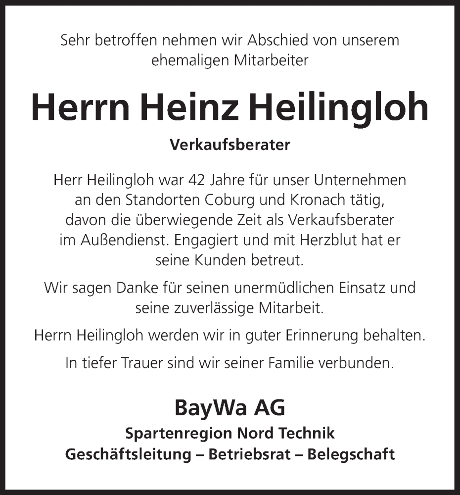  Traueranzeige für Heinz Heilingloh vom 15.10.2025 aus MGO