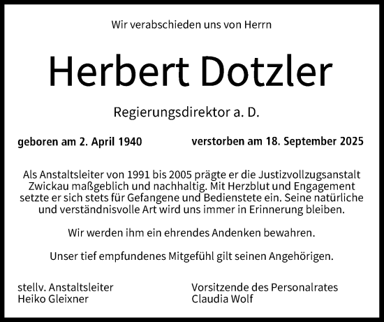 Anzeige von Herbert Dotzler von MGO