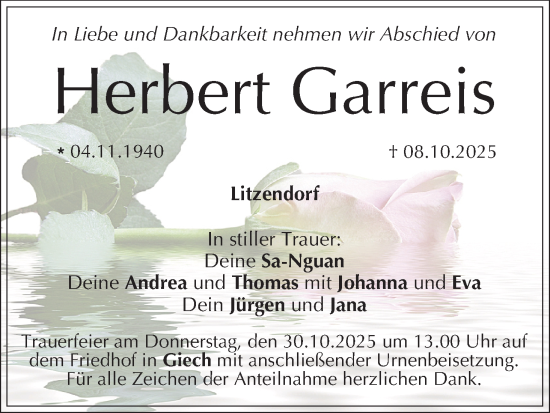 Anzeige von Herbert Garreis von MGO