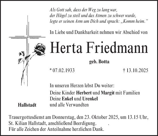 Anzeige von Herta Friedmann von MGO