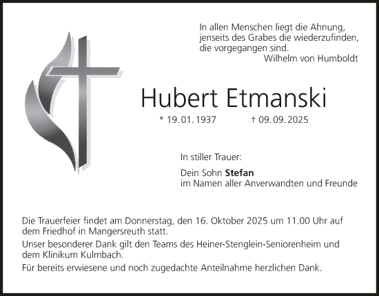 Anzeige von Hubert Etmanski von MGO