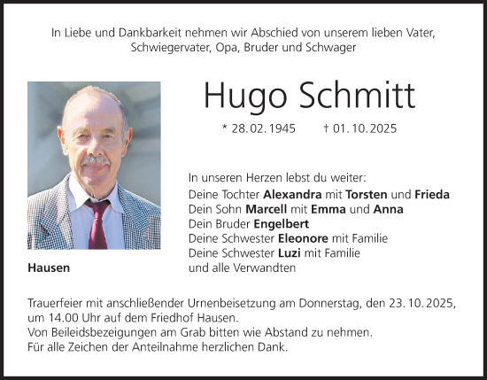 Anzeige von Hugo Schmitt von MGO