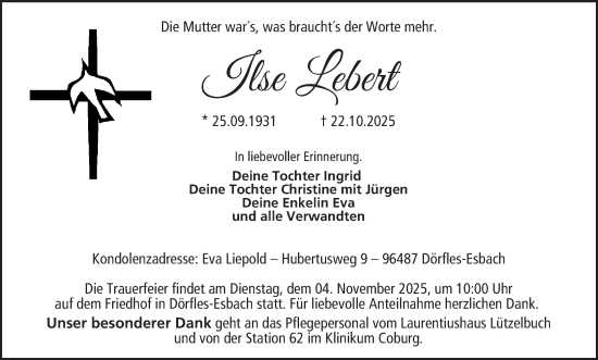 Anzeige von Ilse Lebert von MGO