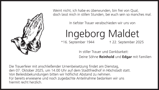 Anzeige von Ingeborg Maldet von MGO