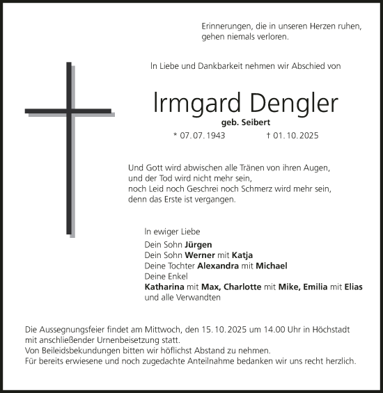 Anzeige von Irmgard Dengler von MGO