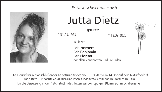 Anzeige von Jutta Dietz von MGO