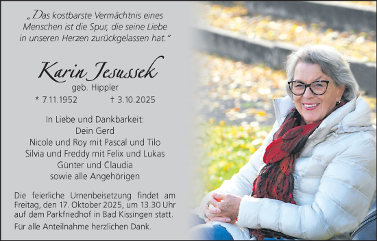 Anzeige von Karin Jesussek von MGO