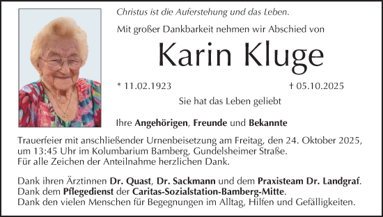 Anzeige von Karin Kluge von MGO