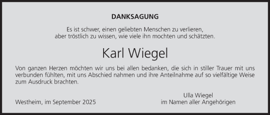 Anzeige von Karl Wiegel von MGO
