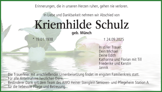 Anzeige von Kriemhilde Schulz von MGO