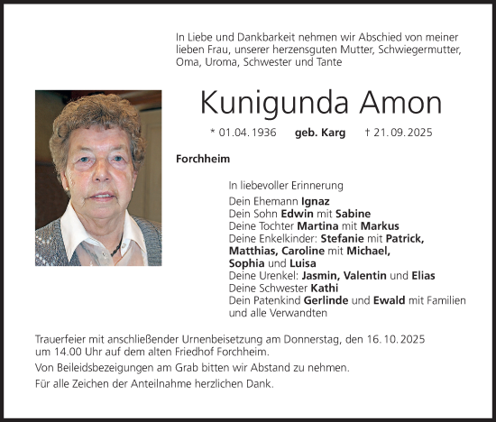 Anzeige von Kunigunda Amon von MGO