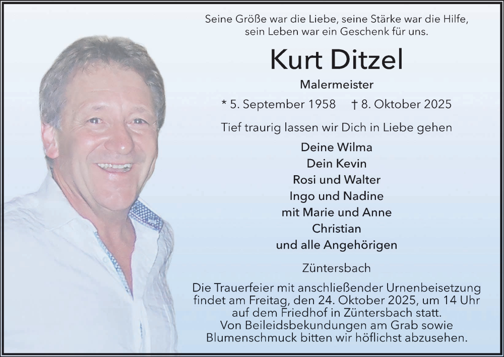  Traueranzeige für Kurt Ditzel vom 18.10.2025 aus MGO