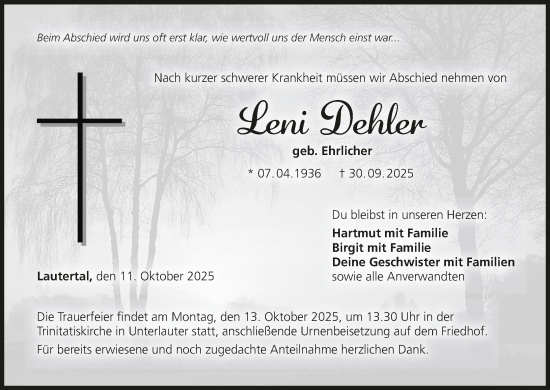 Anzeige von Leni Dehler von MGO