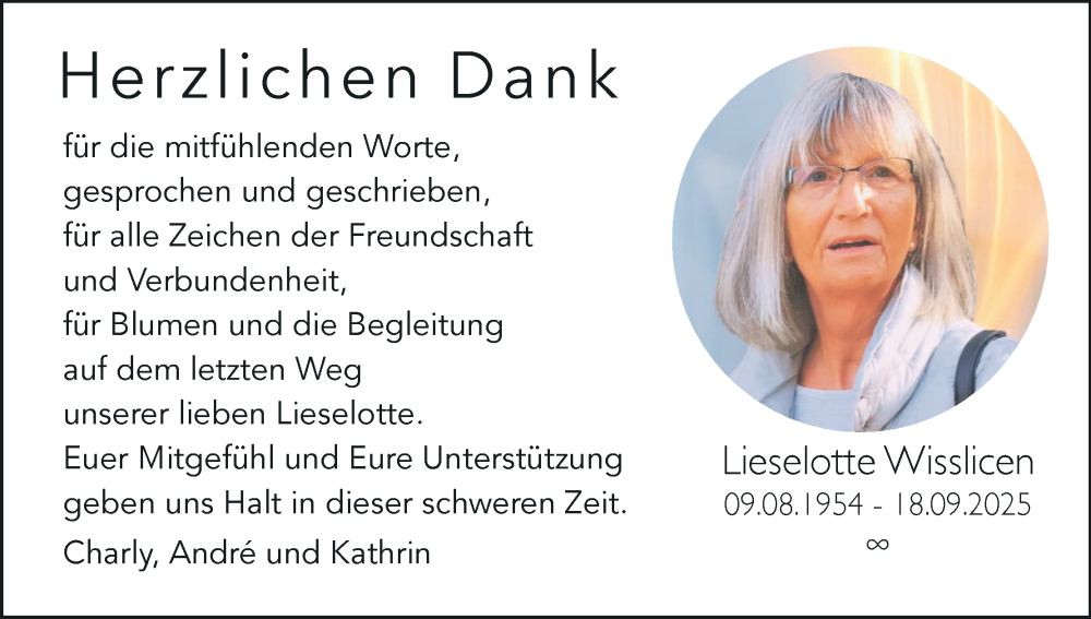  Traueranzeige für Lieselotte Wisslicen vom 22.10.2025 aus MGO