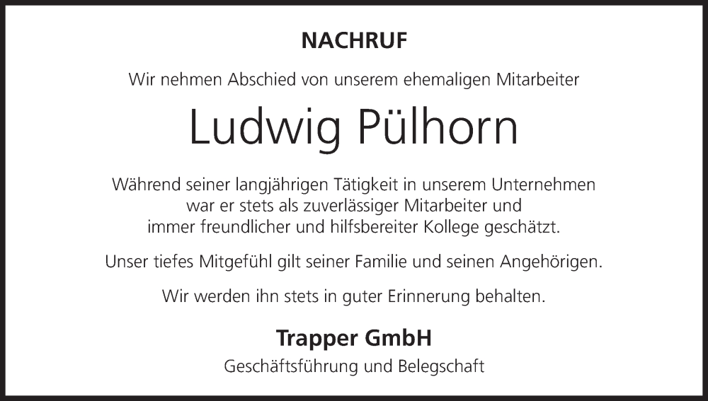  Traueranzeige für Ludwig Pülhorn vom 10.10.2025 aus MGO