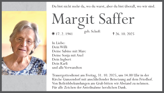 Anzeige von Margit Saffer von MGO