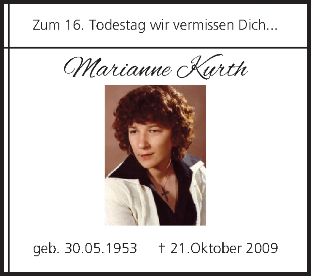  Traueranzeige für Marianne Kurth vom 21.10.2025 aus MGO