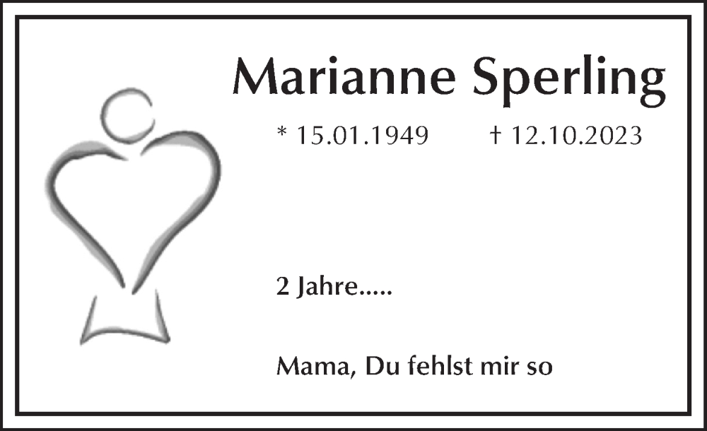  Traueranzeige für Marianne Sperling vom 11.10.2025 aus MGO