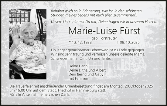 Anzeige von Marie-Luise Fürst von MGO