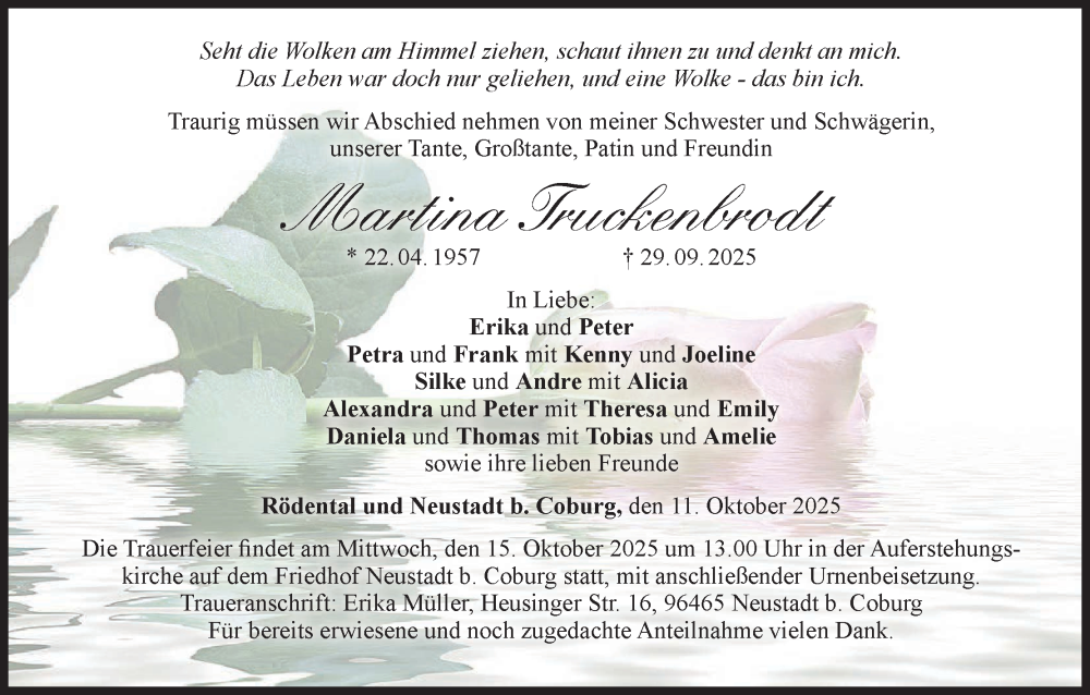  Traueranzeige für Martina Truckenbrodt vom 11.10.2025 aus MGO