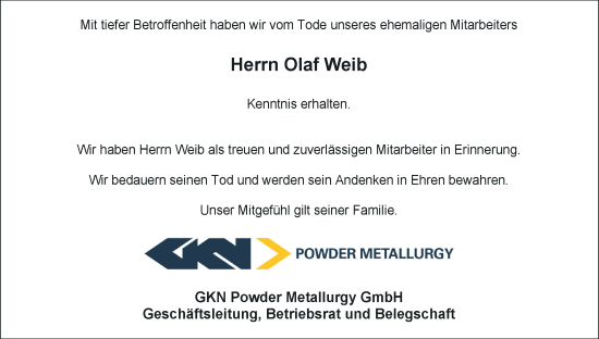 Anzeige von Olaf Weib von MGO