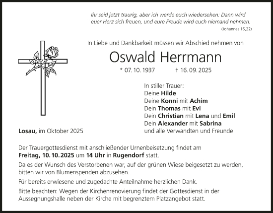 Anzeige von Oswald Herrmann von MGO