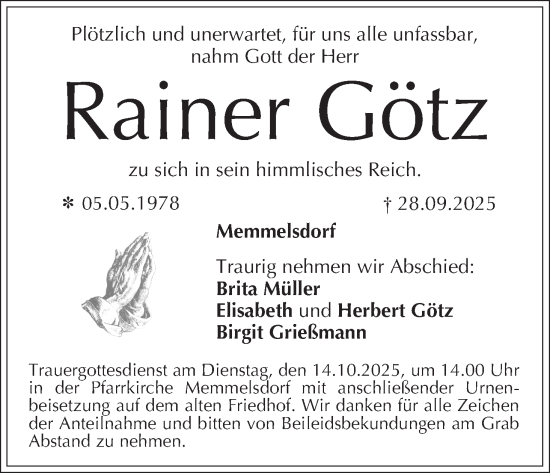 Anzeige von Rainer Götz von MGO