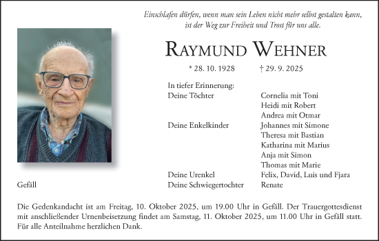 Anzeige von Raymund Wehner von MGO