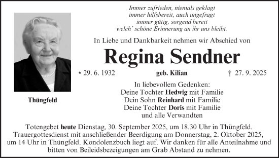 Anzeige von Regina Sendner von MGO