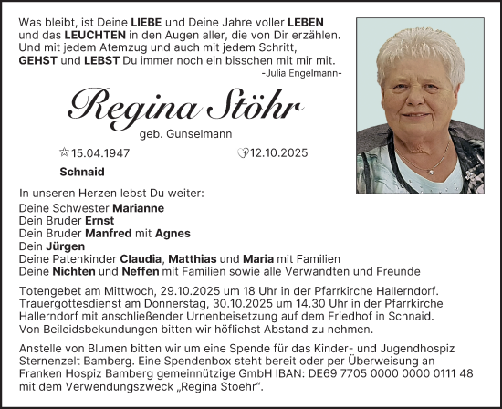 Anzeige von Regina Stöhr von MGO