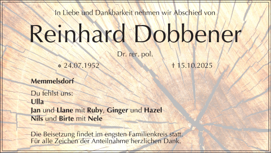 Anzeige von Reinhard Dobbener von MGO