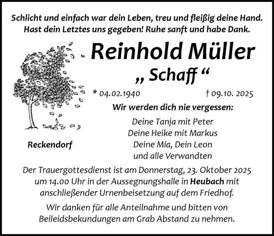 Anzeige von Reinhold Müller von MGO