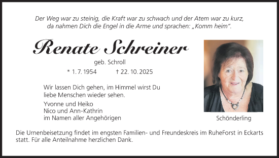 Anzeige von Renate Schreiner von MGO