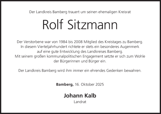 Anzeige von Rolf Sitzmann von MGO