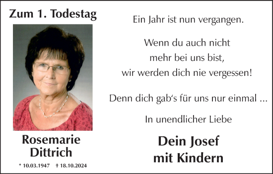 Anzeige von Rosemarie Dittrich von MGO