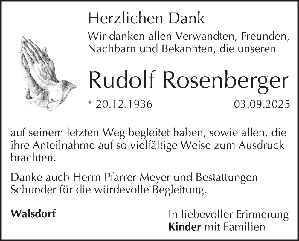  Traueranzeige für Rudolf Rosenberger vom 11.10.2025 aus MGO