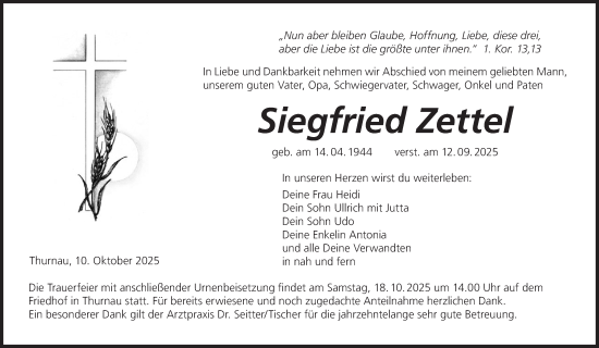 Anzeige von Siegfried Zettel von MGO
