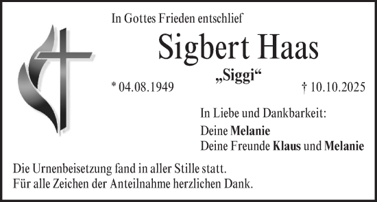 Anzeige von Sigbert Haas von MGO