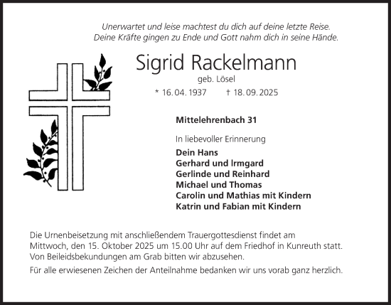 Anzeige von Sigrid Rackelmann von MGO