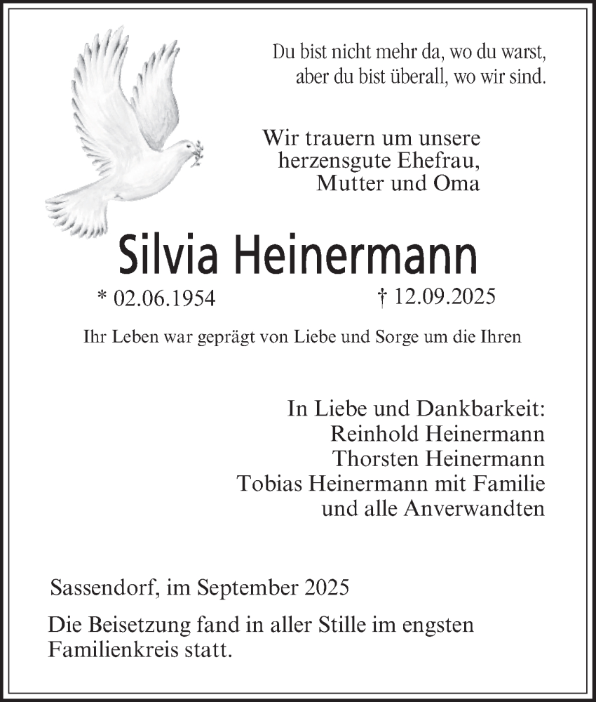  Traueranzeige für Silvia Heinermann vom 11.10.2025 aus MGO