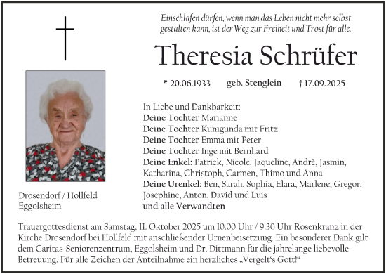 Anzeige von Theresia Schrüfer von MGO