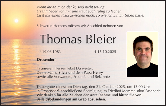 Anzeige von Thomas Bleier von MGO