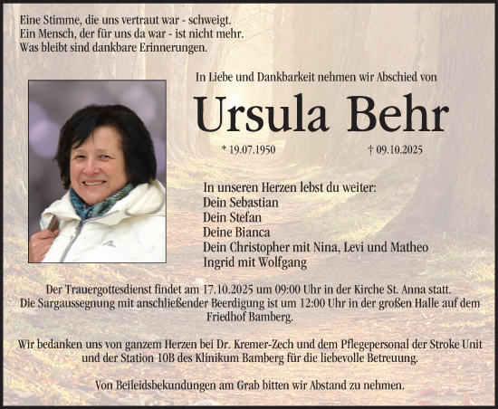 Anzeige von Ursula Behr von MGO