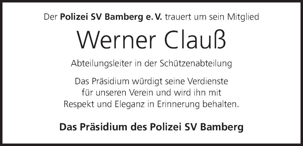  Traueranzeige für Werner Clauß vom 11.10.2025 aus MGO
