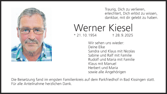 Anzeige von Werner Kiesel von MGO