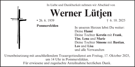 Anzeige von Werner Lütjen von MGO