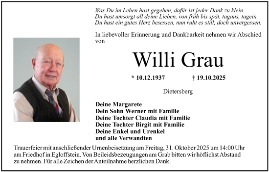 Anzeige von Willi Grau von MGO